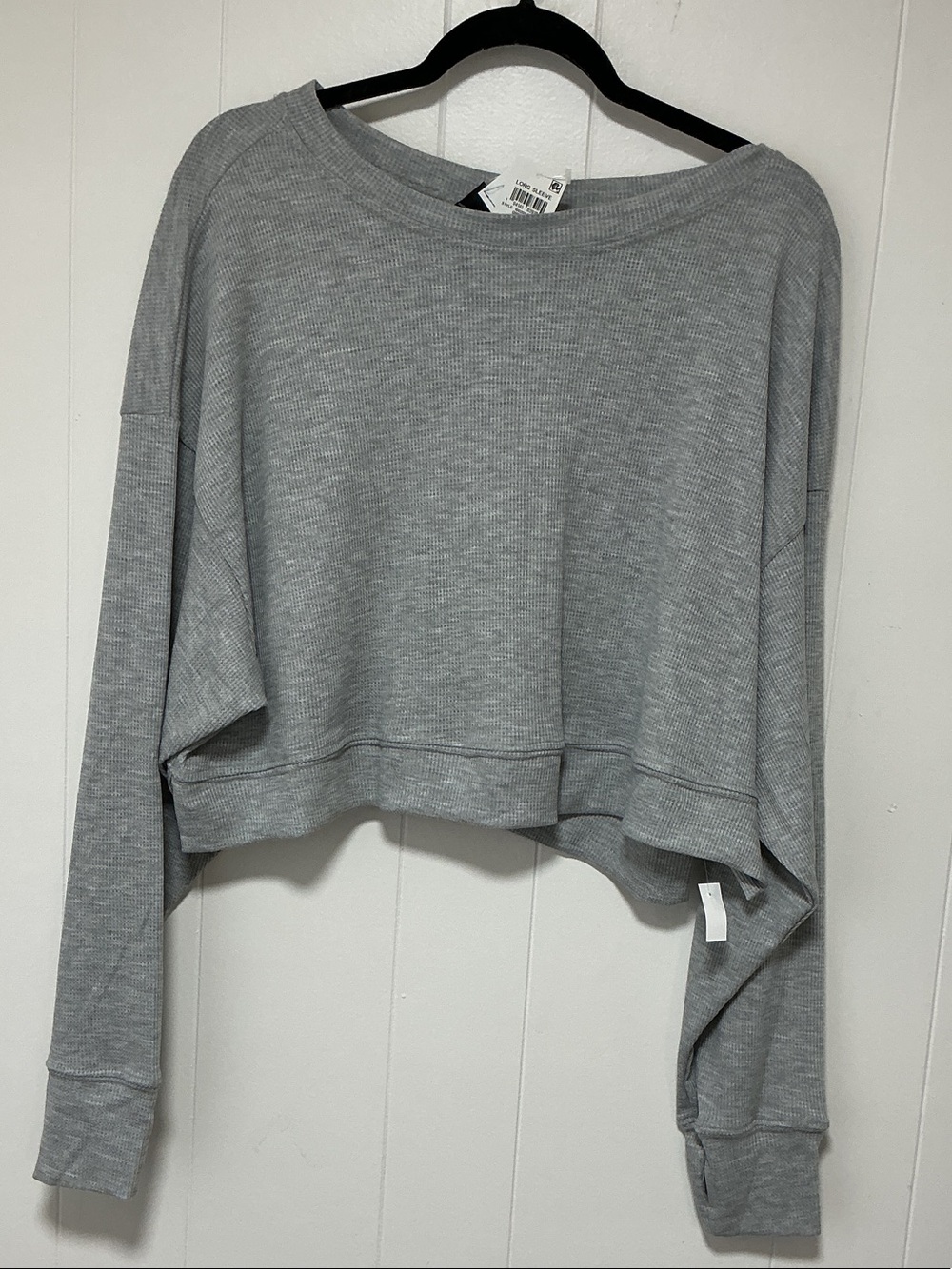 Ideology Light Grey Cropped Waffle Knit Sweatshirt